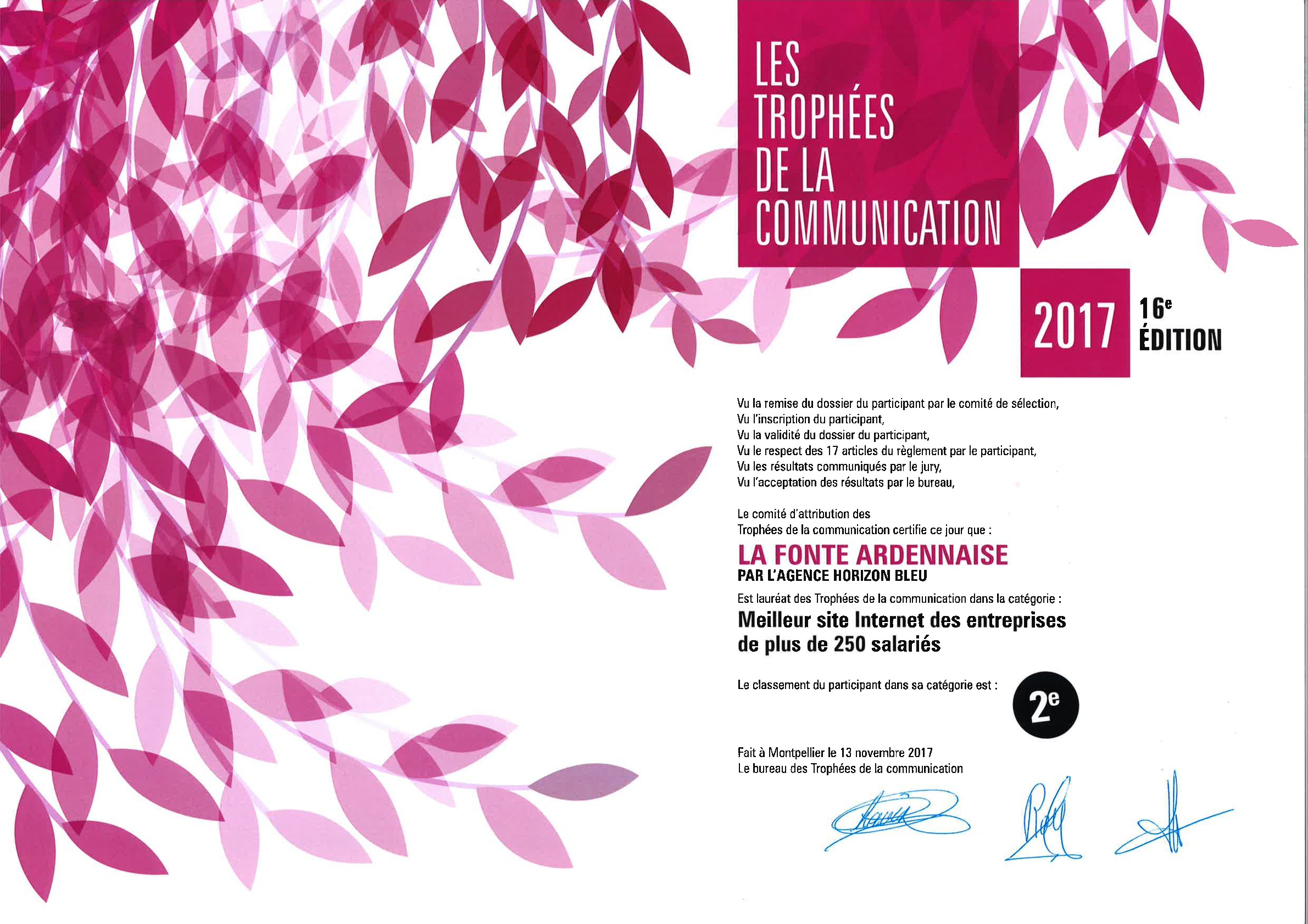 A Communication trophy award for LA FONTE ARDENNAISE !